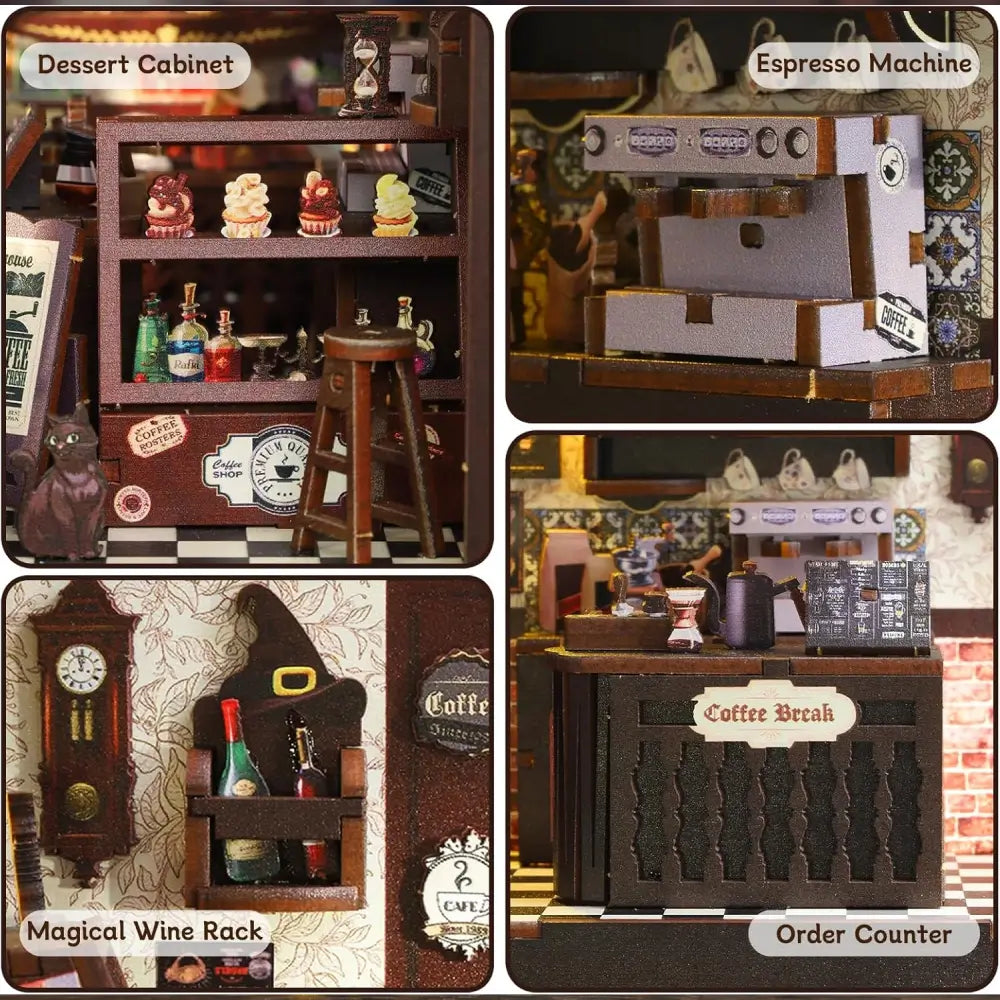 Miniature Witch's Coffee Shop with Warm Amber Light
