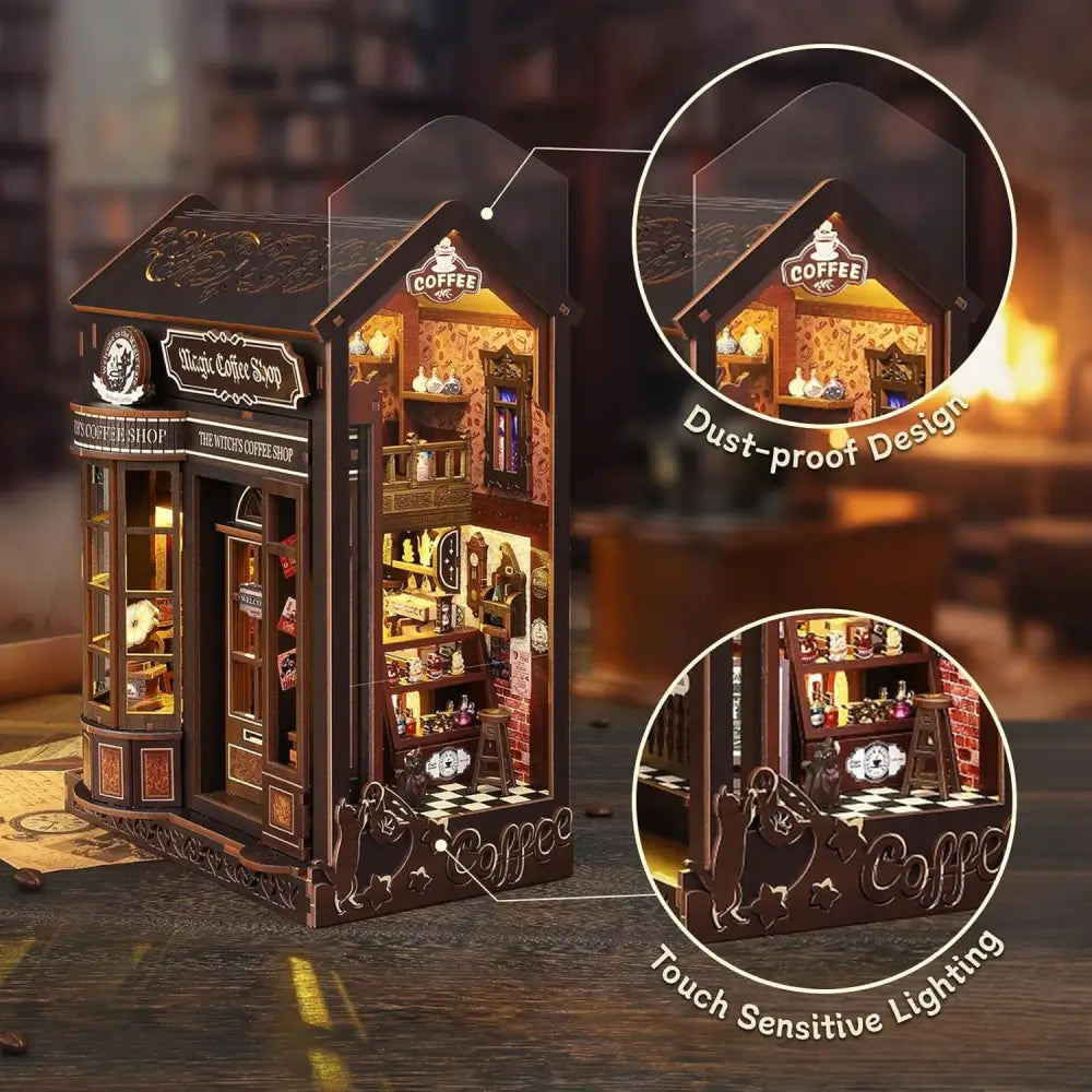 Miniature Witch's Coffee Shop with Warm Amber Light