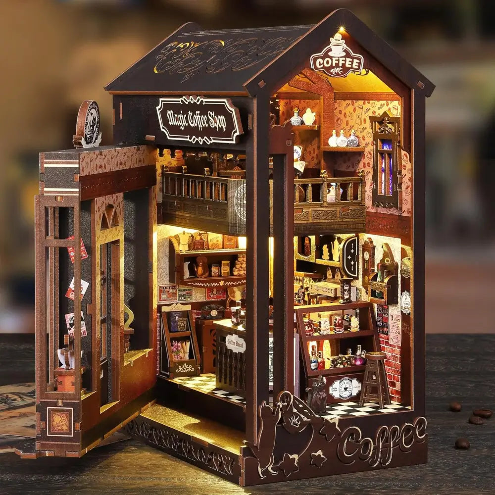 Miniature Witch's Coffee Shop with Warm Amber Light