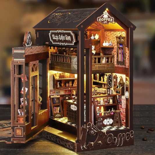 Miniature Witch's Coffee Shop with Warm Amber Light