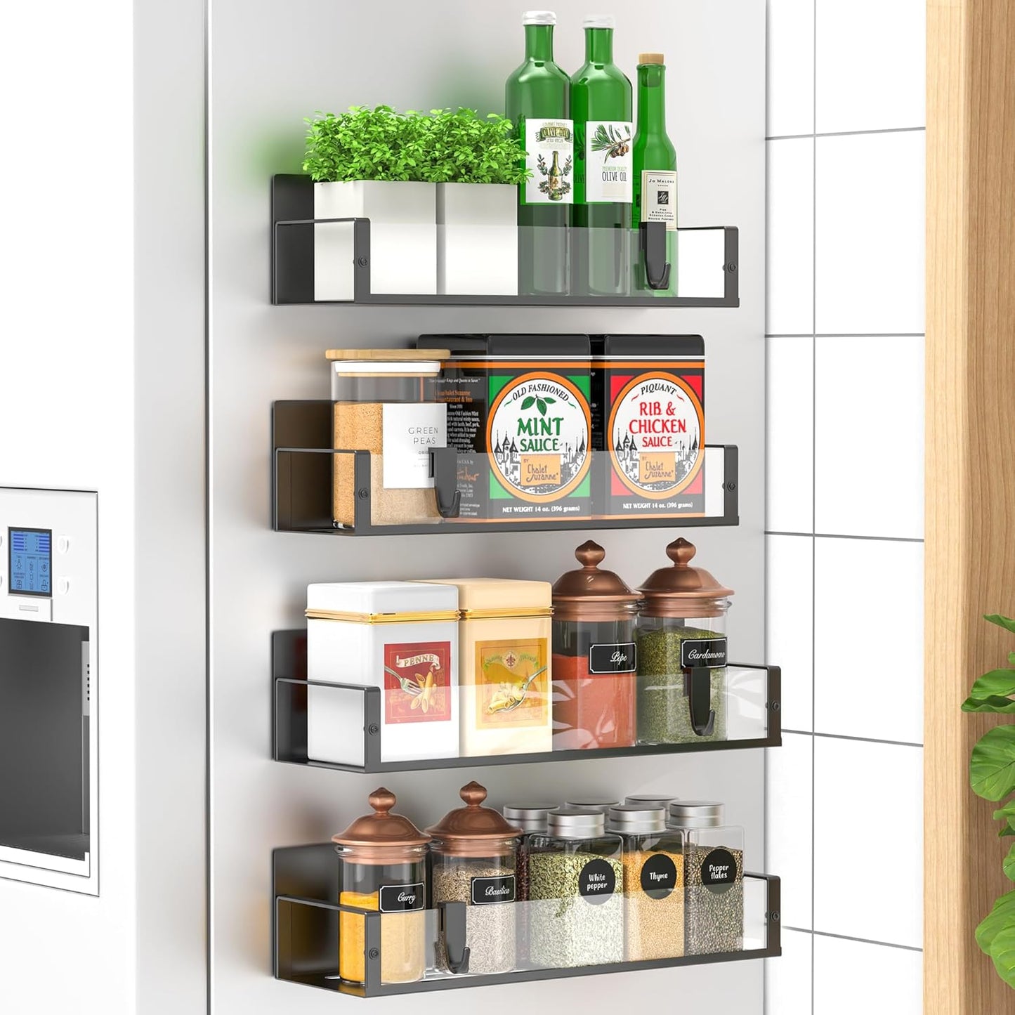 Magnetic Spice Rack Set - Space-Saving Organizers in Black