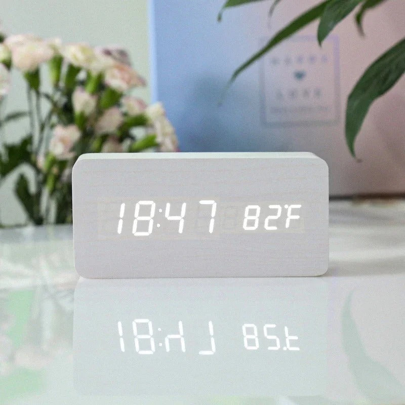 Minimalist Wood LED Clock with Adjustable Brightness