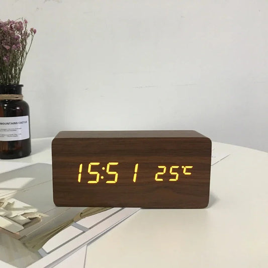 Minimalist Wood LED Clock with Adjustable Brightness