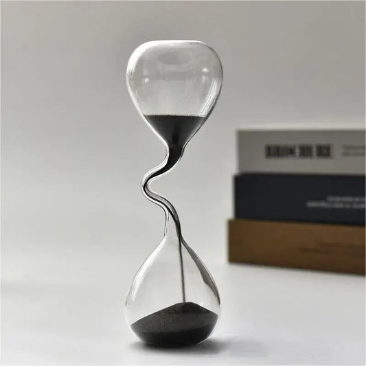 Curved Black Glass Hourglass with Black Sand