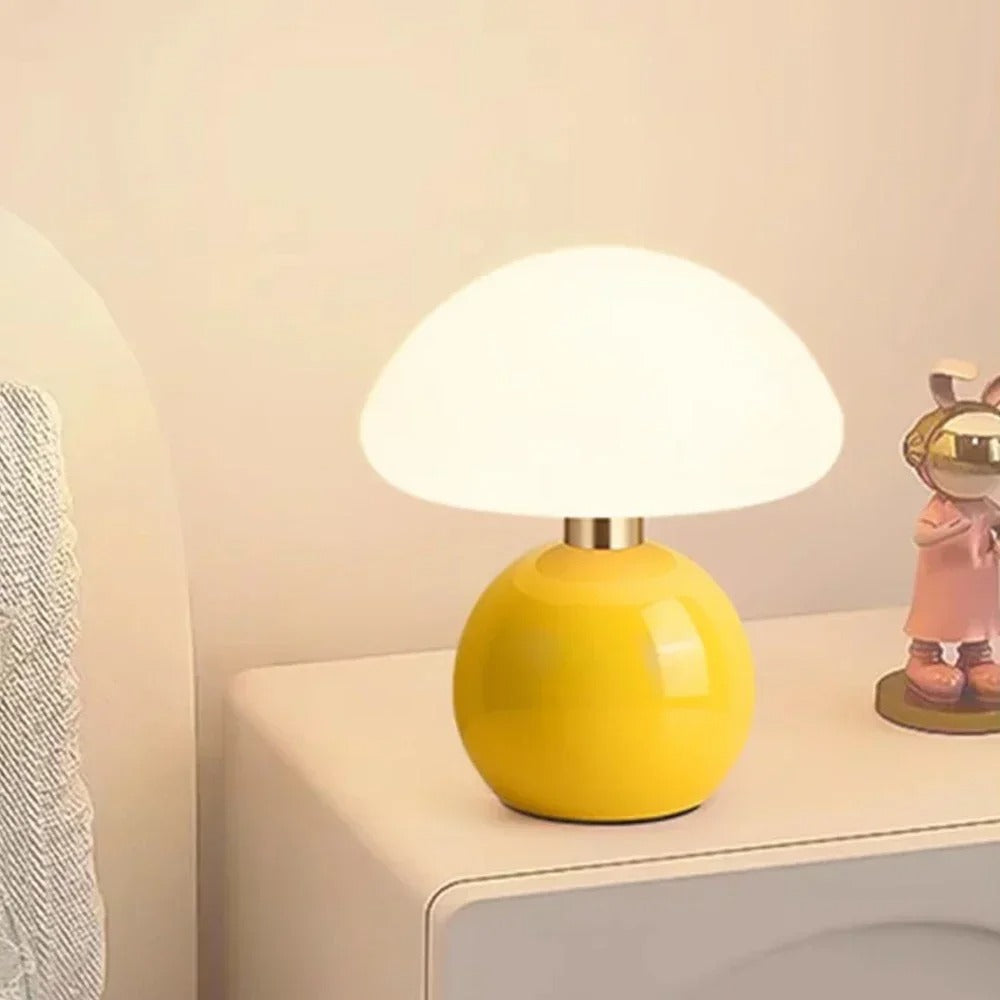 Cream Ceramic Mushroom Table Lamp with Warm LED Glow