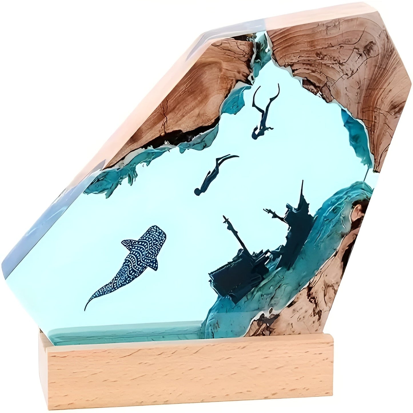 Ocean-Inspired LED Table Lamp in Blue Epoxy Resin