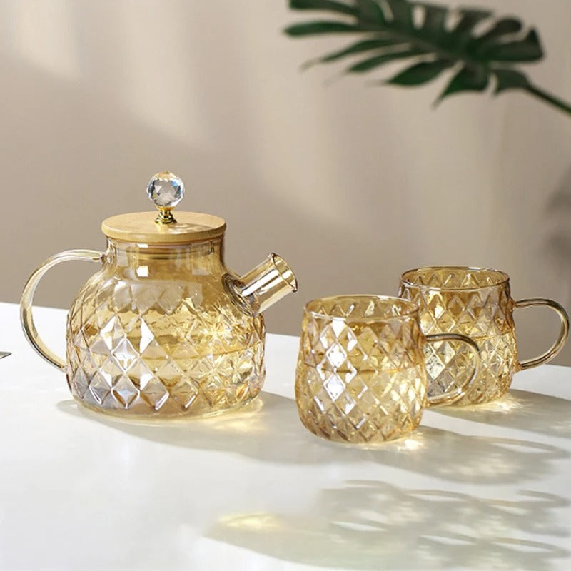 Glass Teapot with Bamboo Lid and Wooden Handle