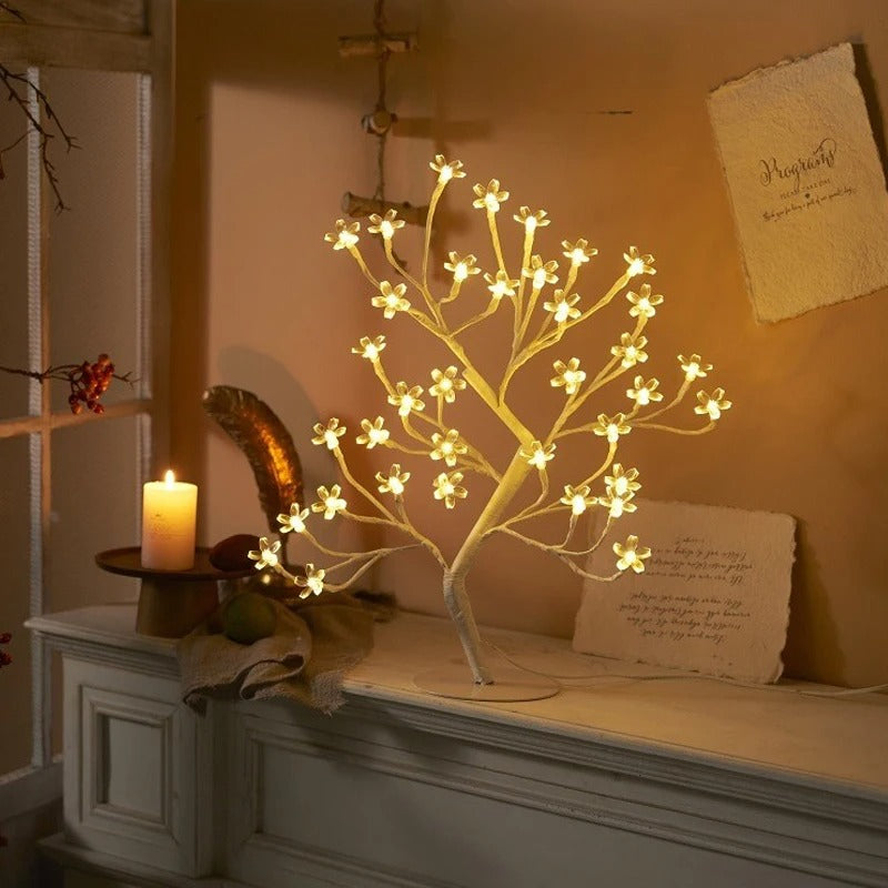 LED Cherry Blossom Table Lamp with Remote Control - USB Rechargeable