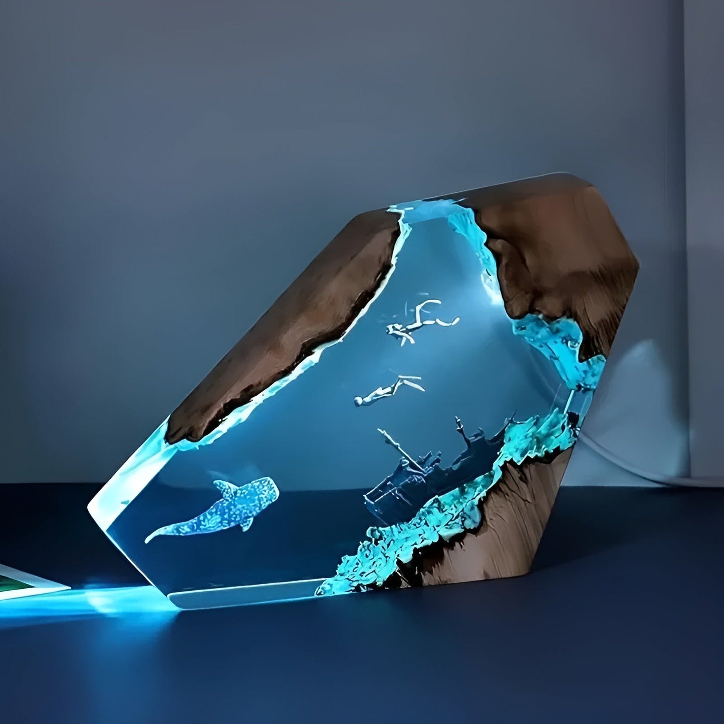 Ocean-Inspired LED Table Lamp in Blue Epoxy Resin