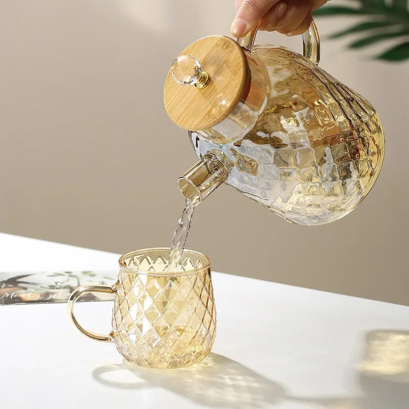 Glass Teapot with Bamboo Lid and Wooden Handle