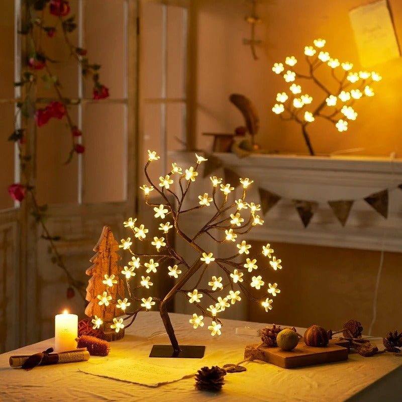 LED Cherry Blossom Table Lamp with Remote Control - USB Rechargeable