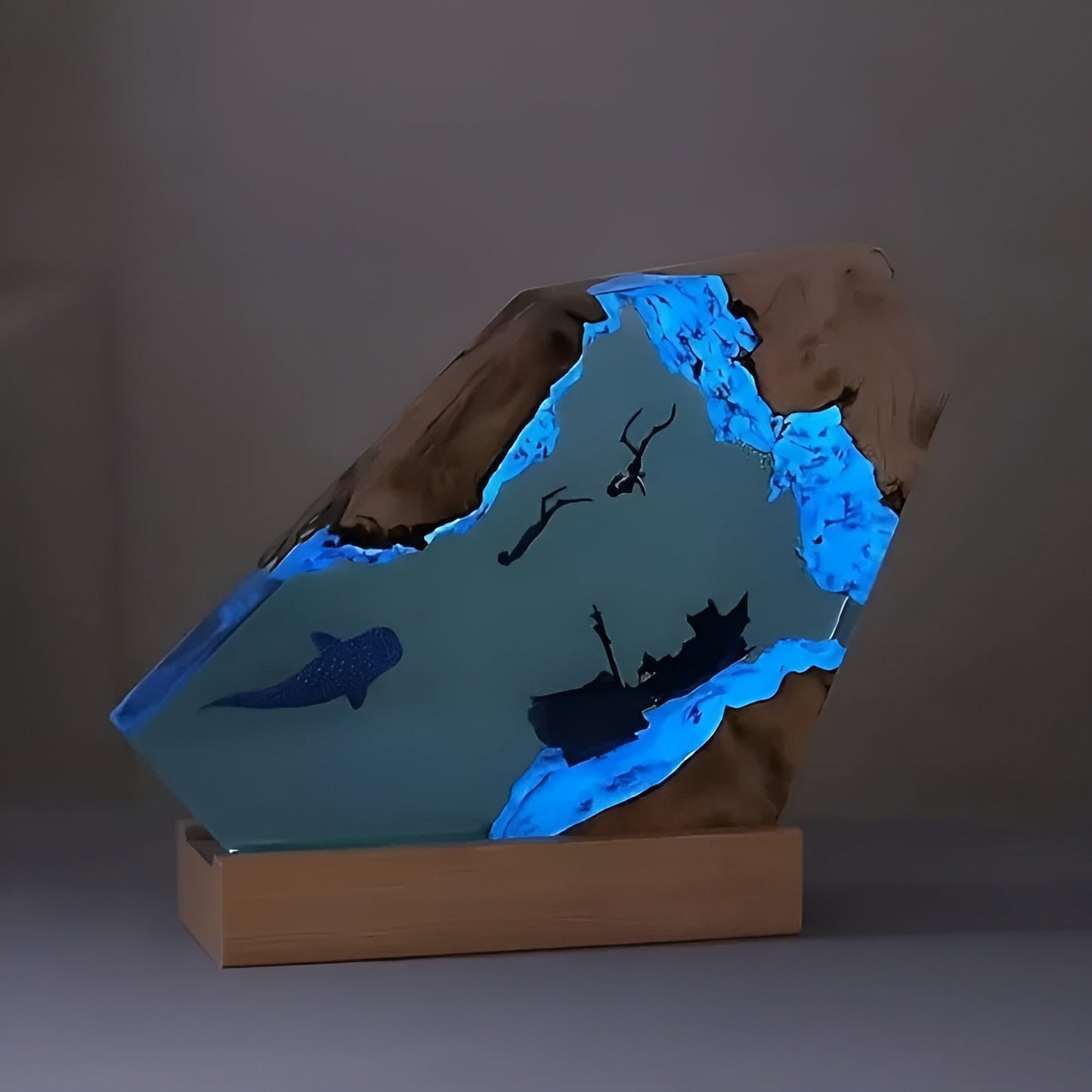 Ocean-Inspired LED Table Lamp in Blue Epoxy Resin