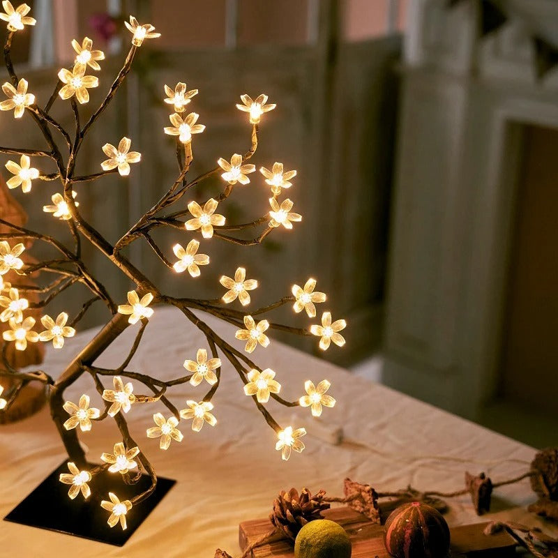 LED Cherry Blossom Table Lamp with Remote Control - USB Rechargeable