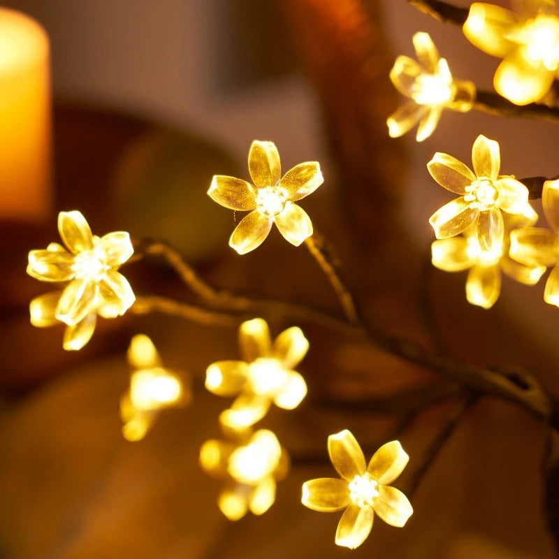 LED Cherry Blossom Table Lamp with Remote Control - USB Rechargeable