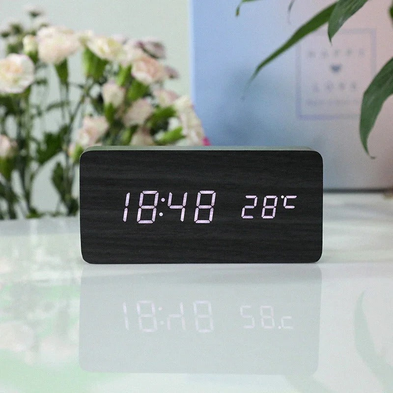 Minimalist Wood LED Clock with Adjustable Brightness