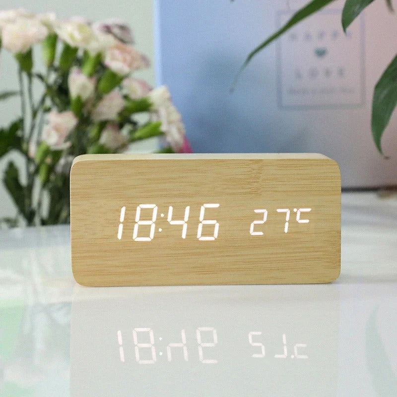 Minimalist Wood LED Clock with Adjustable Brightness