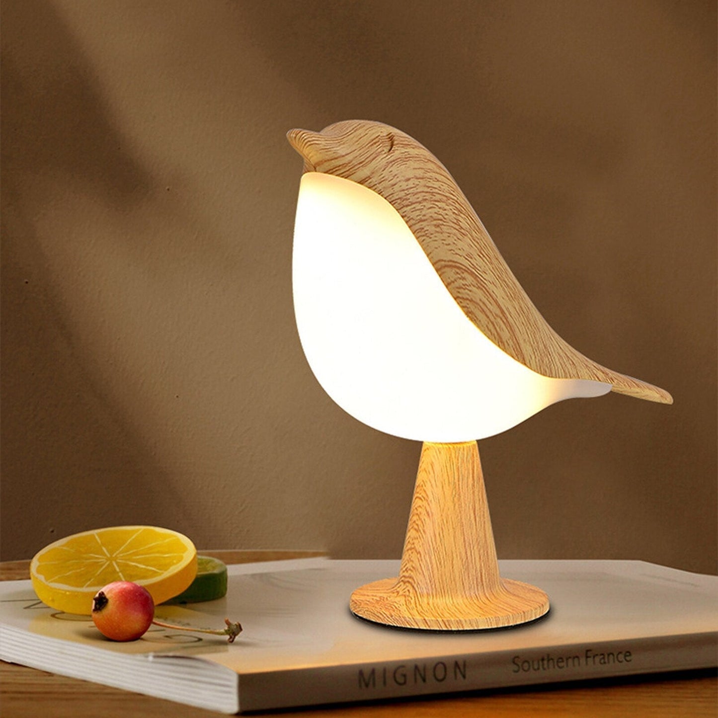 Contemporary Bird Design LED Table Lamp with Fabric Shade