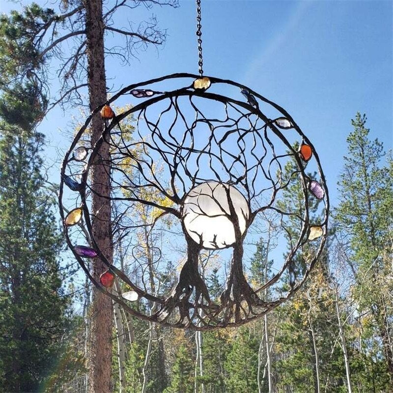 Tree of Life Wooden Wall Decor with Chakra Design