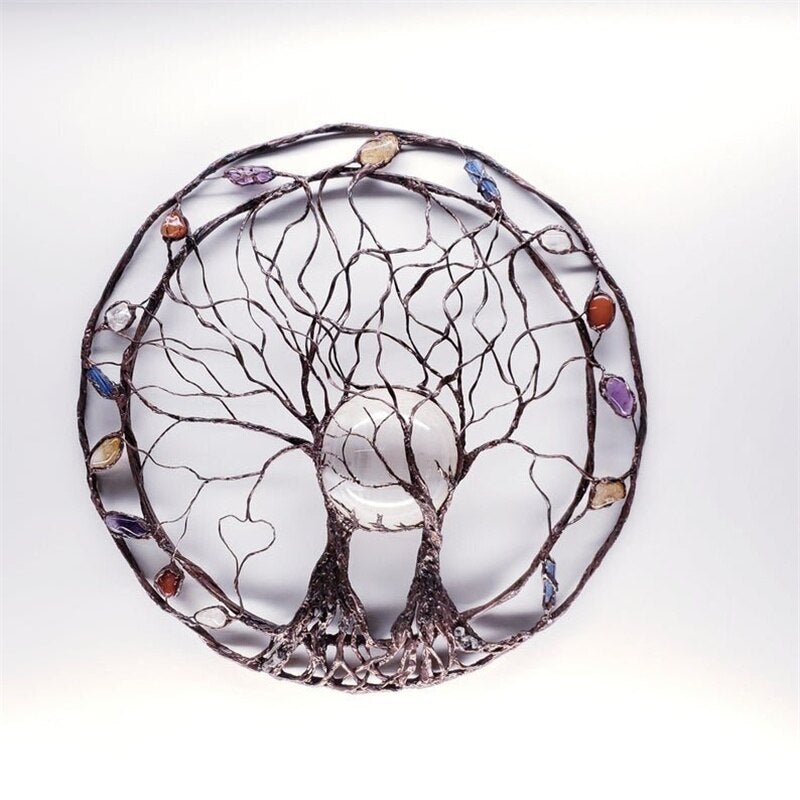 Tree of Life Wooden Wall Decor with Chakra Design