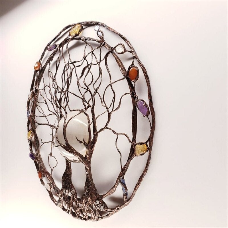 Tree of Life Wooden Wall Decor with Chakra Design