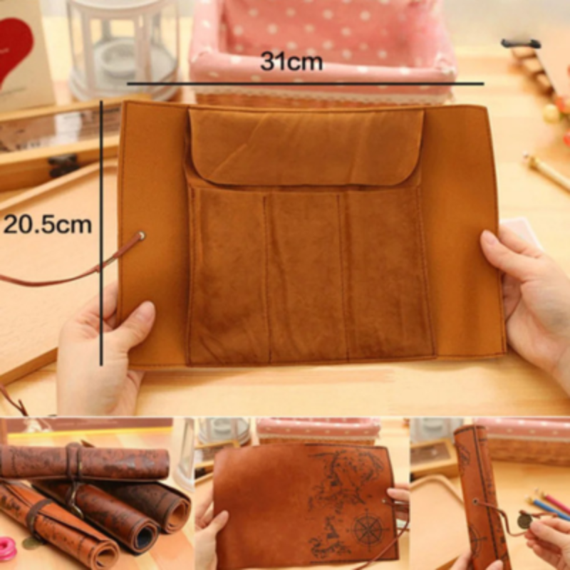 Vintage Leather Pencil Case with Treasure Map Design