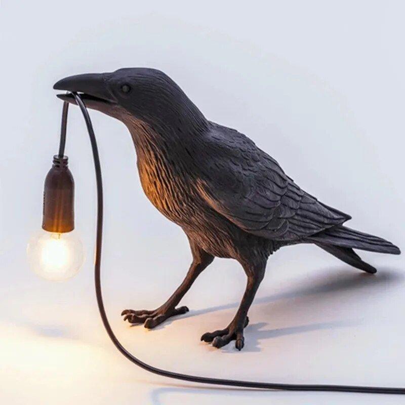 Crow Bird Table and Wall Lamp in Black or White Finish