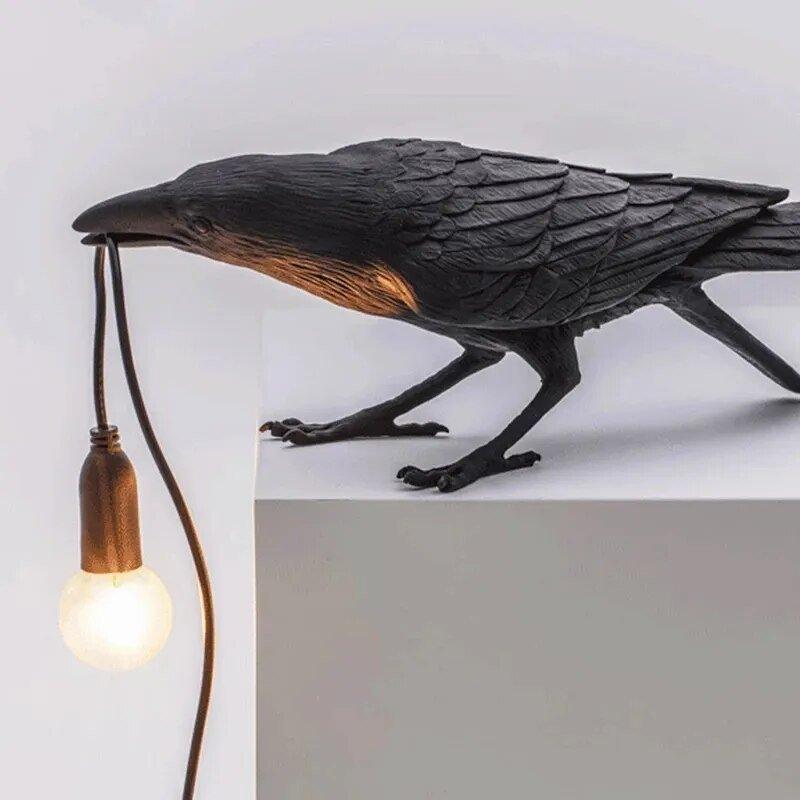 Crow Bird Table and Wall Lamp in Black or White Finish