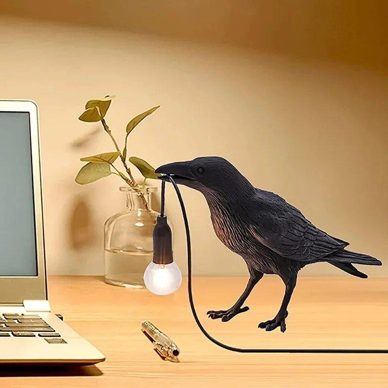 Crow Bird Table and Wall Lamp in Black or White Finish