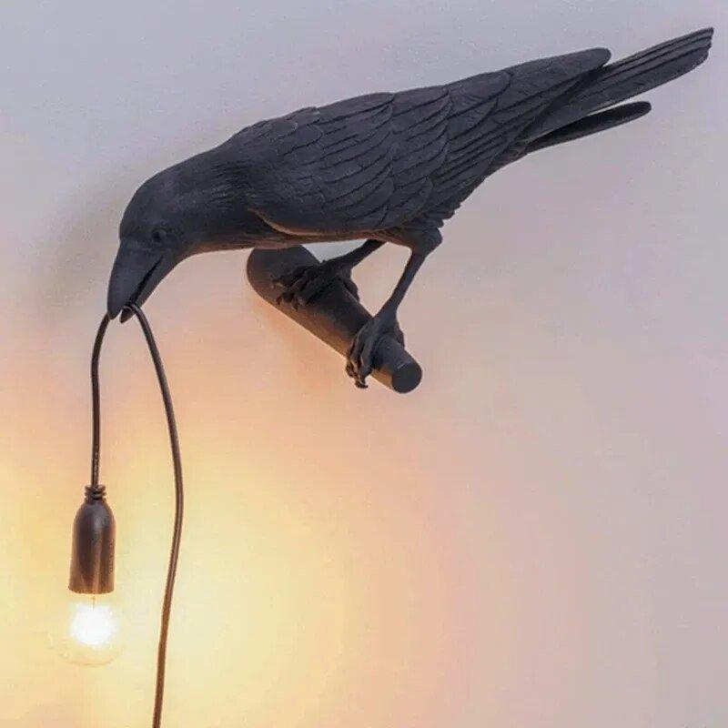 Crow Bird Table and Wall Lamp in Black or White Finish