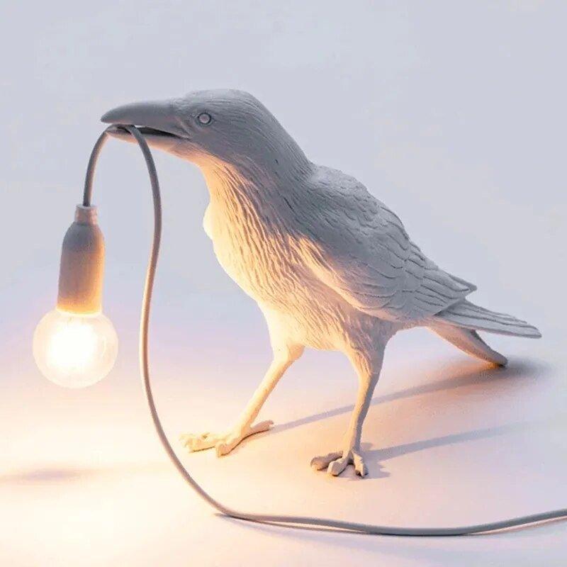 Crow Bird Table and Wall Lamp in Black or White Finish