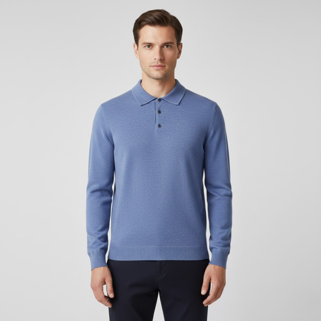 Men's 100% Cashmere Long Sleeve Polo Shirt