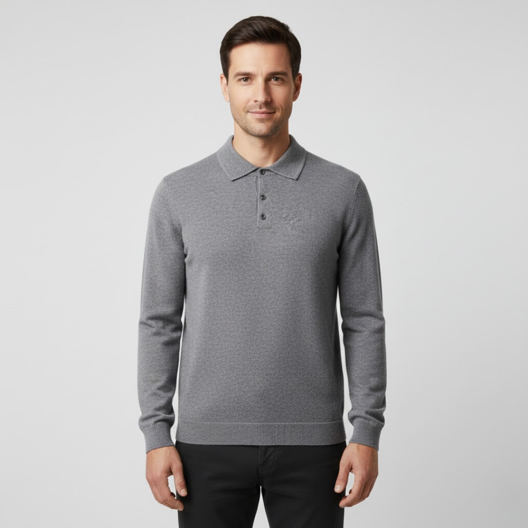 Men's 100% Cashmere Long Sleeve Polo Shirt