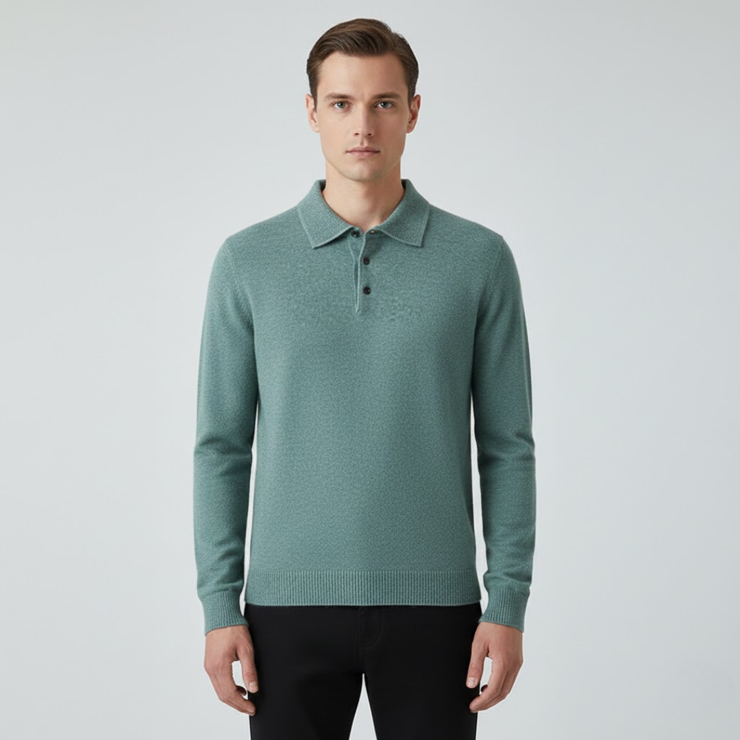 Men's 100% Cashmere Long Sleeve Polo Shirt