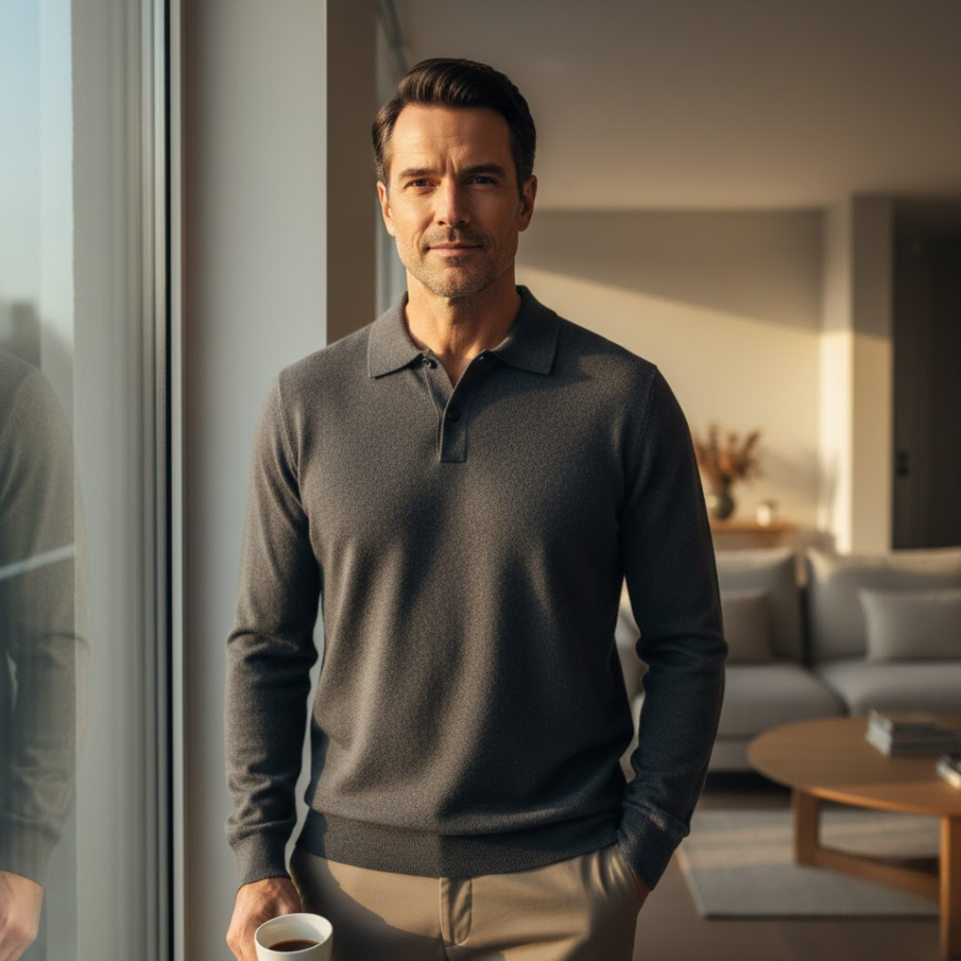 Men's 100% Cashmere Long Sleeve Polo Shirt