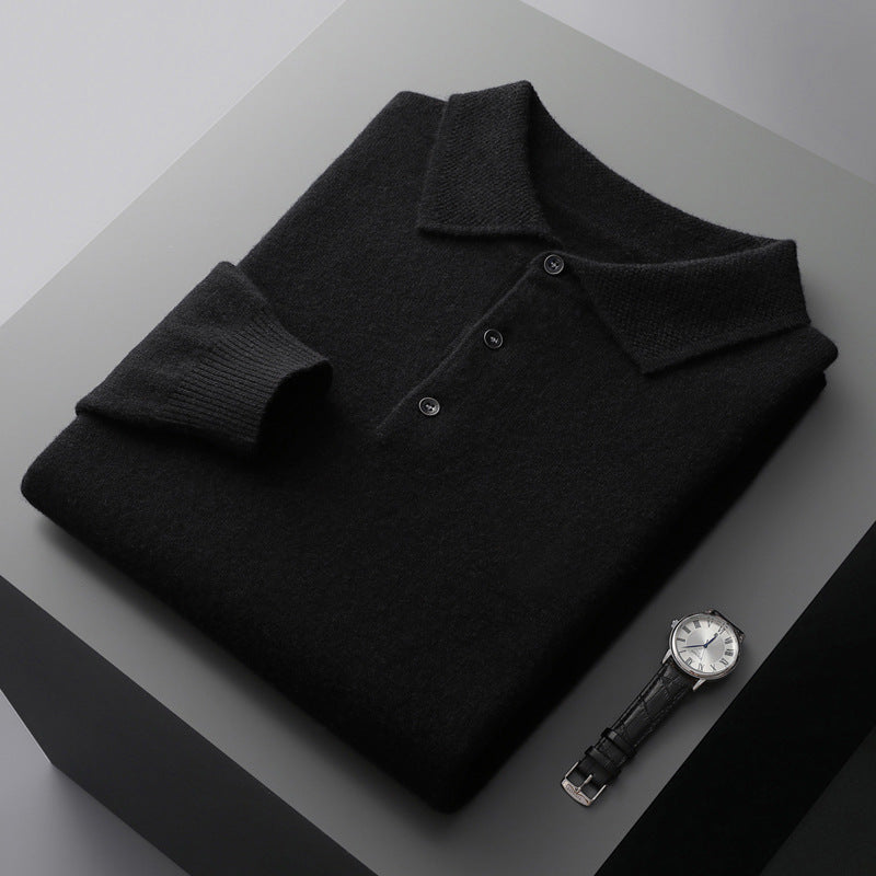Men's 100% Cashmere Long Sleeve Polo Shirt