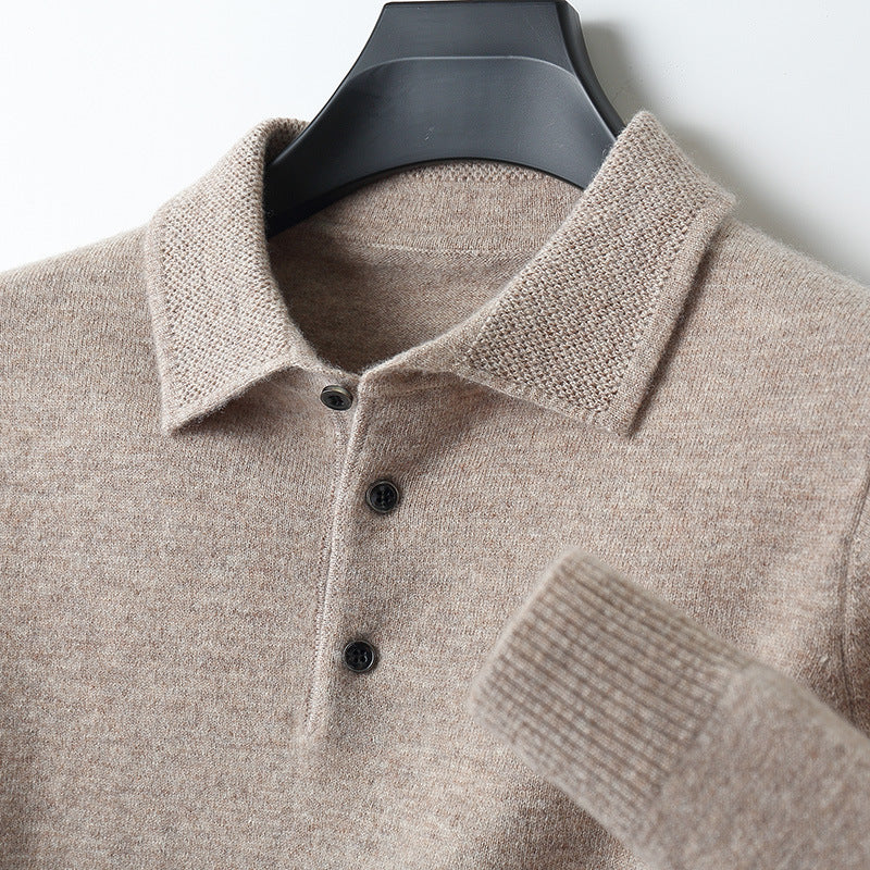 Men's 100% Cashmere Long Sleeve Polo Shirt