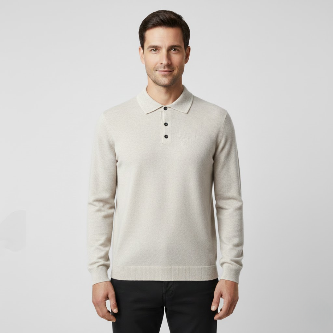 Men's 100% Cashmere Long Sleeve Polo Shirt