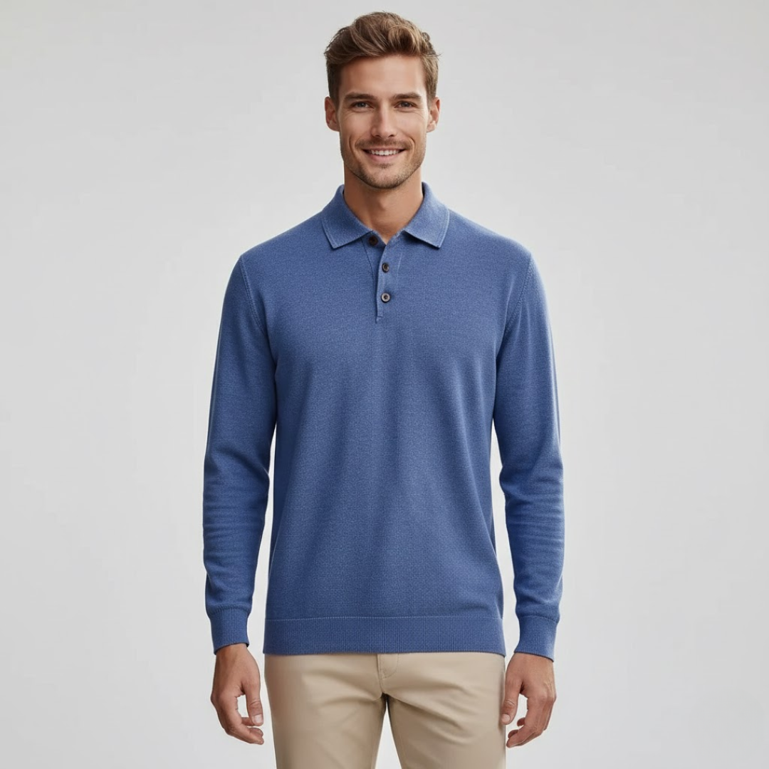Men's 100% Cashmere Long Sleeve Polo Shirt