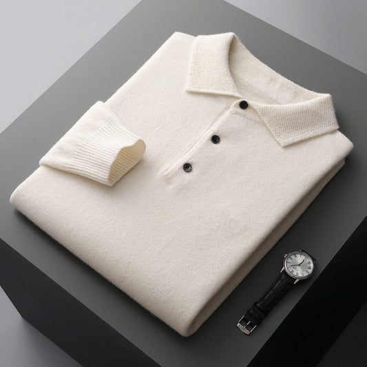 Men's 100% Cashmere Long Sleeve Polo Shirt