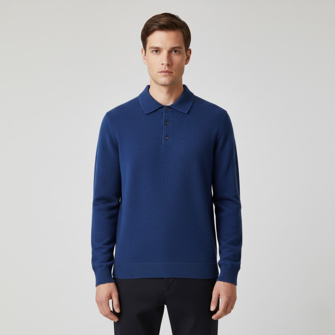 Men's 100% Cashmere Long Sleeve Polo Shirt