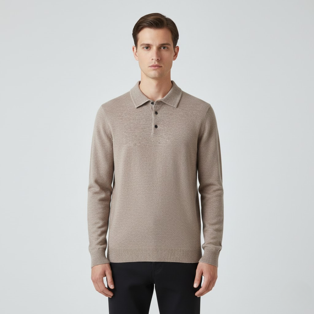 Men's 100% Cashmere Long Sleeve Polo Shirt