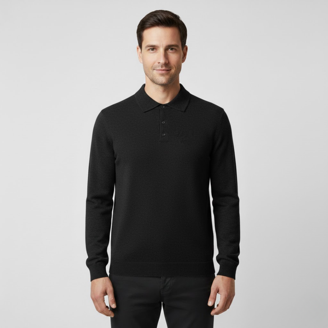 Men's 100% Cashmere Long Sleeve Polo Shirt