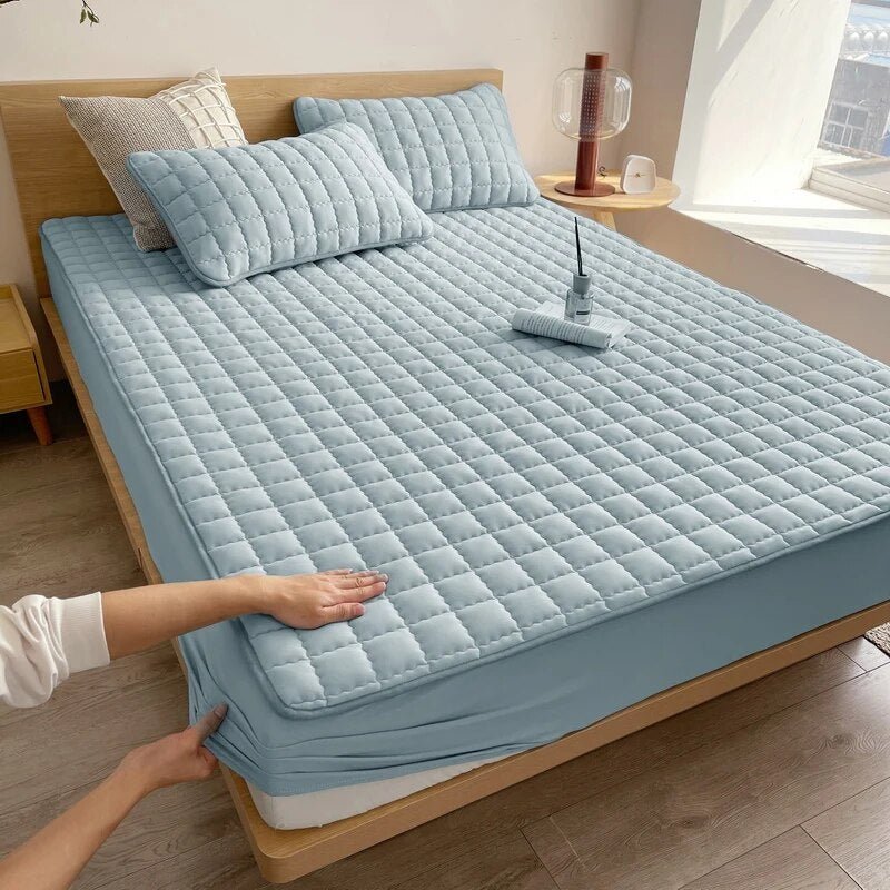 Quilted Grey Mattress Protector with Fitted Cover