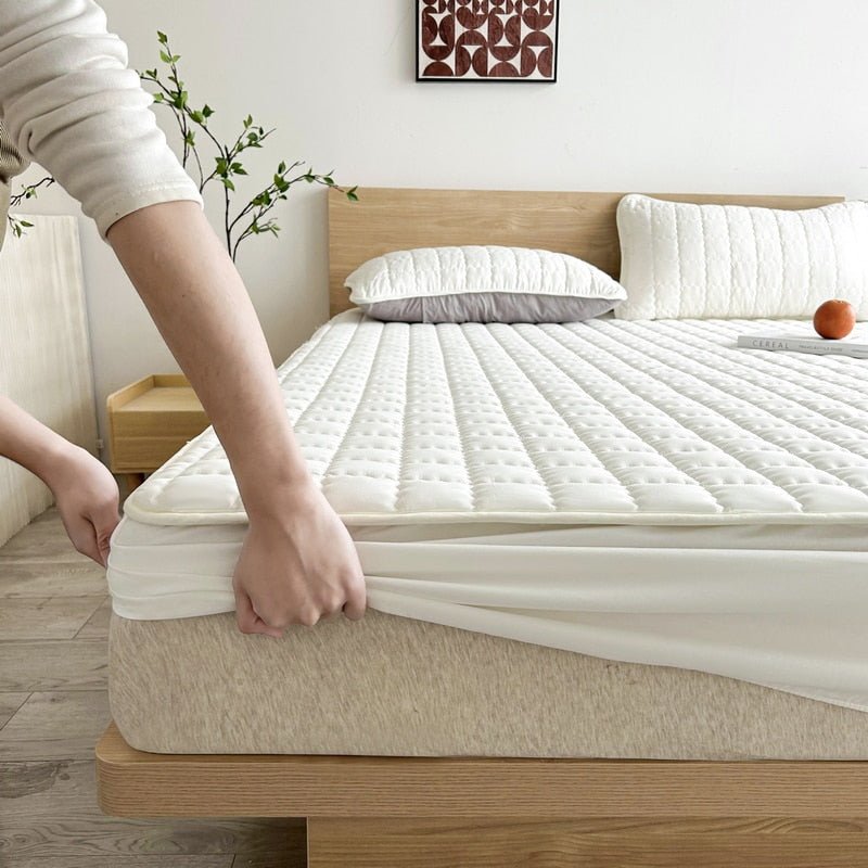 Quilted Grey Mattress Protector with Fitted Cover