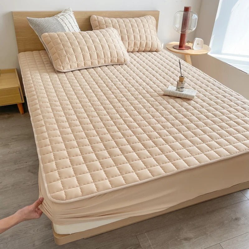 Quilted Grey Mattress Protector with Fitted Cover
