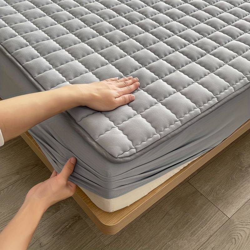 Quilted Grey Mattress Protector with Fitted Cover