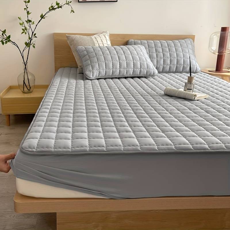 Quilted Grey Mattress Protector with Fitted Cover