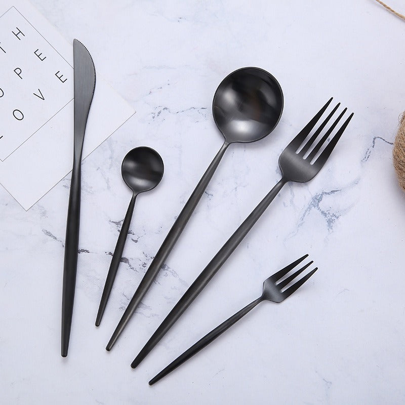 Modern Minimalist Stainless Steel Cutlery Set in Black, Gold, Rose Gold, and Silver