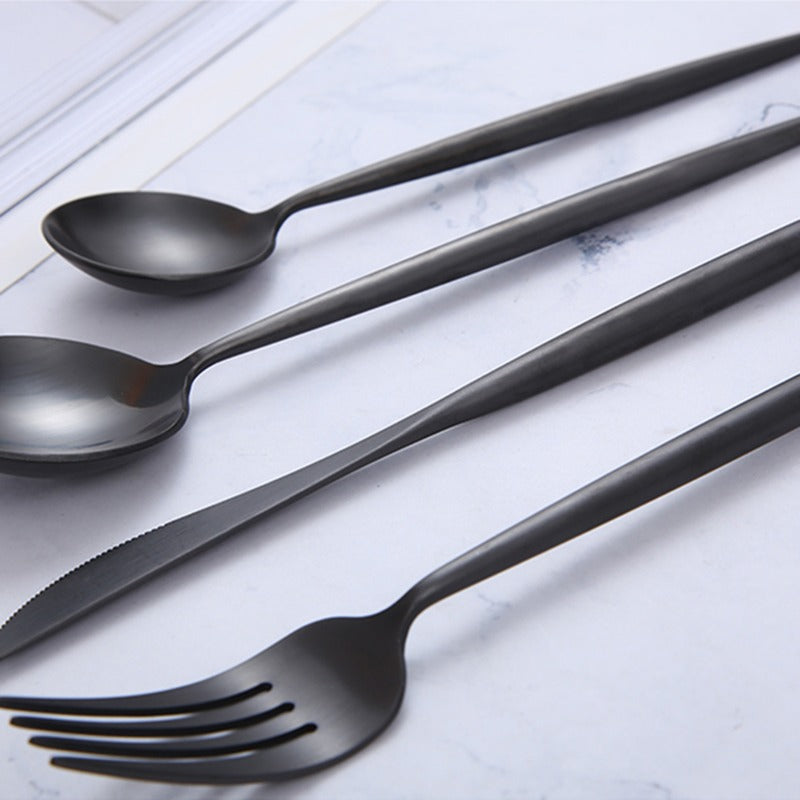 Modern Minimalist Stainless Steel Cutlery Set in Black, Gold, Rose Gold, and Silver