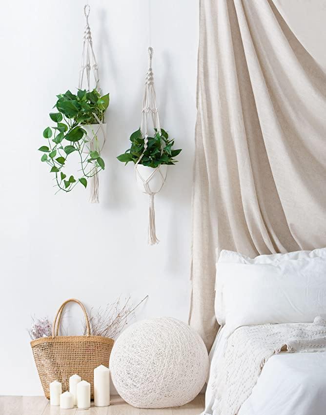 Handmade Boho Macrame Plant Hanger Set - 4 Piece Cotton Rope Decor